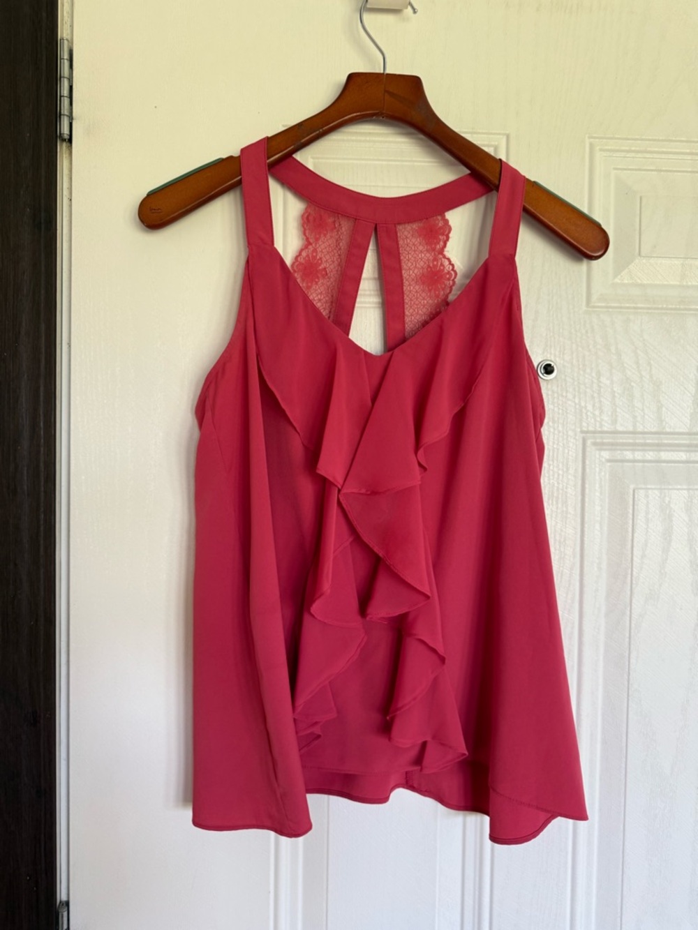LC Lauren Conrad Pink Ruffle Front Tank Top